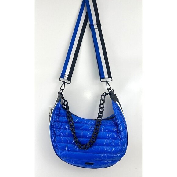 BCBGeneration Blue Quilted Puffer Hobo Bag 2 in 1 Chain Strap Shoulder Bag - Picture 4 of 11